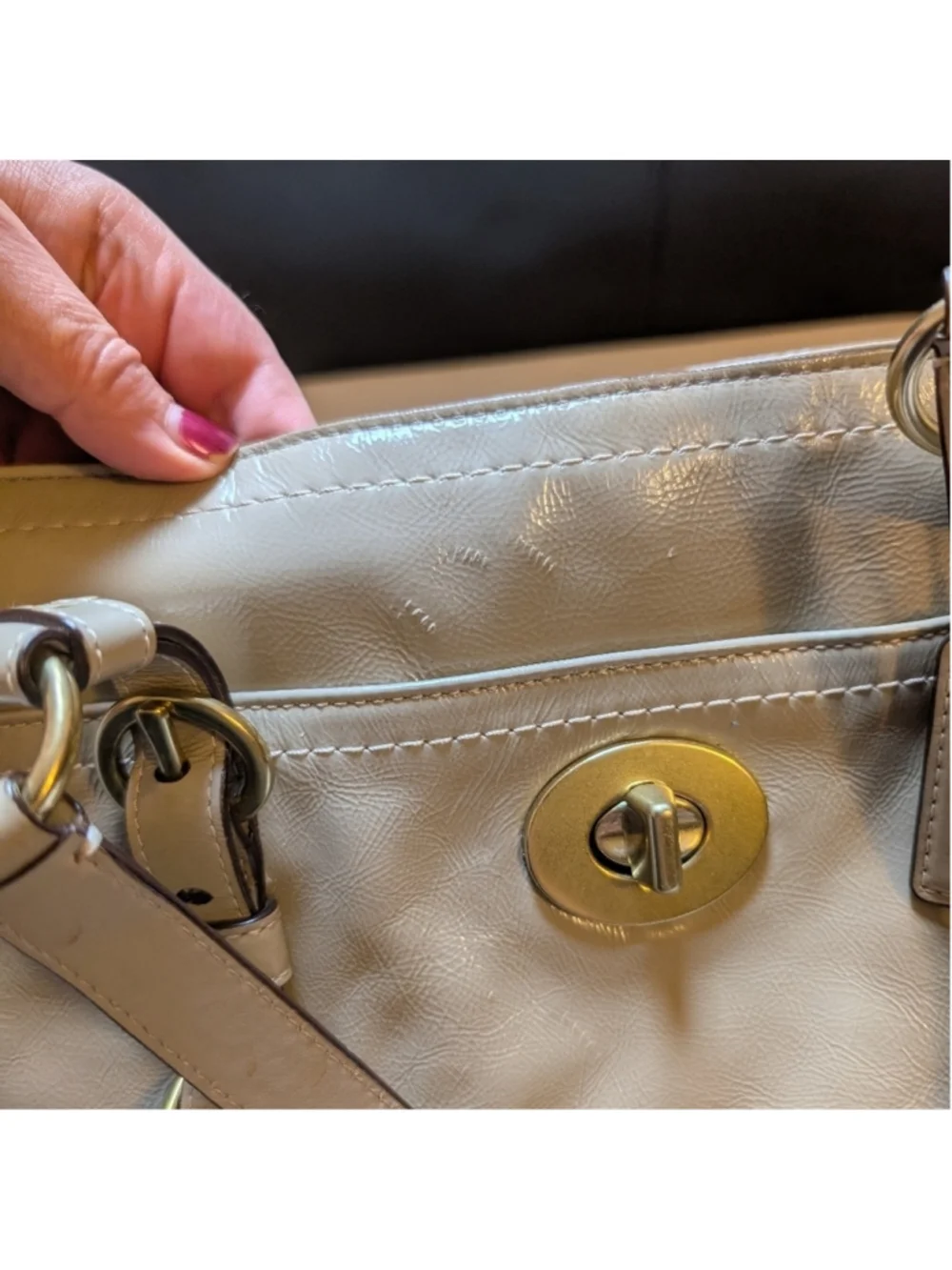 Coach Chelsea Taupe Grey Patent Leather Large Tote Satchel Shoulder Bag F14022
